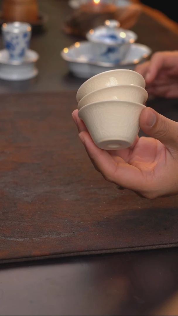 漳窑开片马蹄杯3只