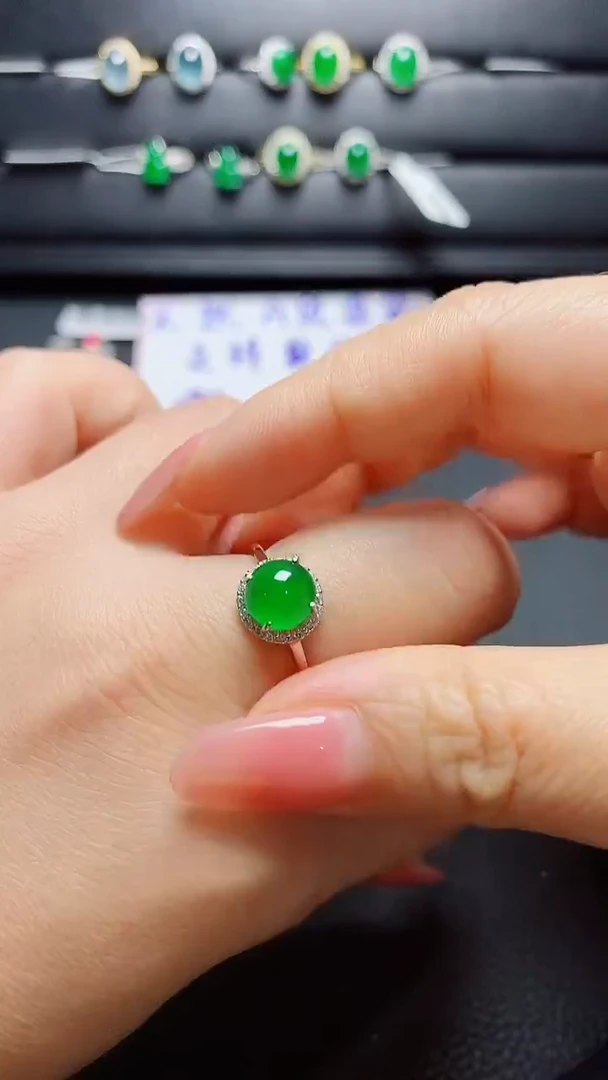 银S925镶嵌戒指翡翠天然翡翠A货s925银镶