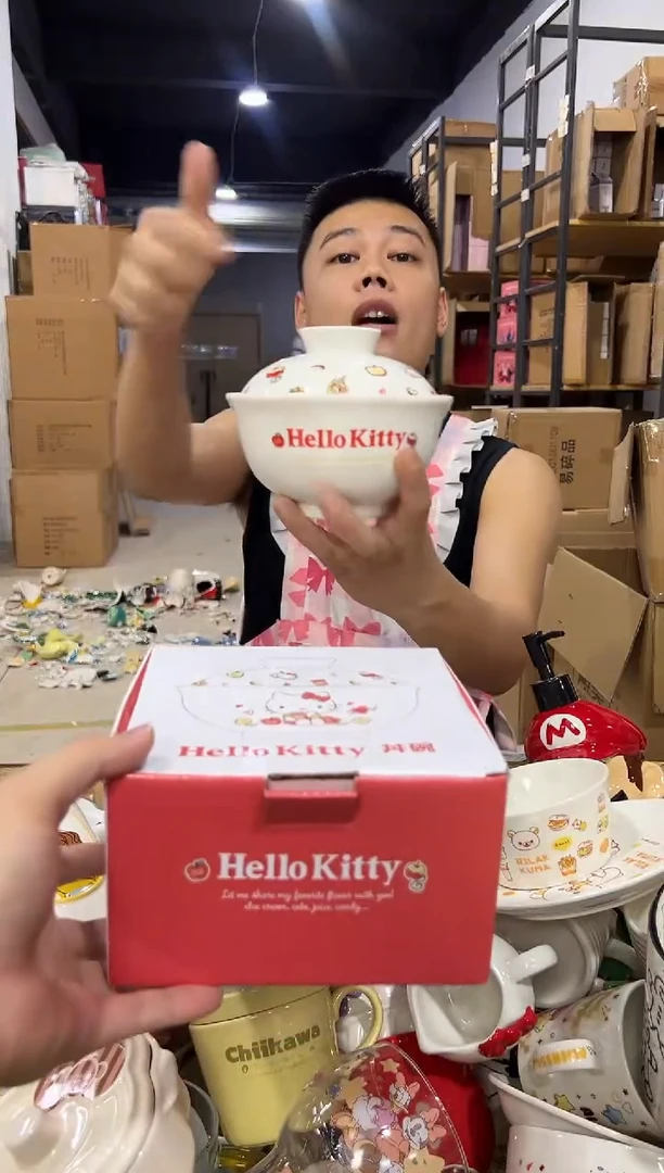 瓷片原盒kt猫带盖泡面碗