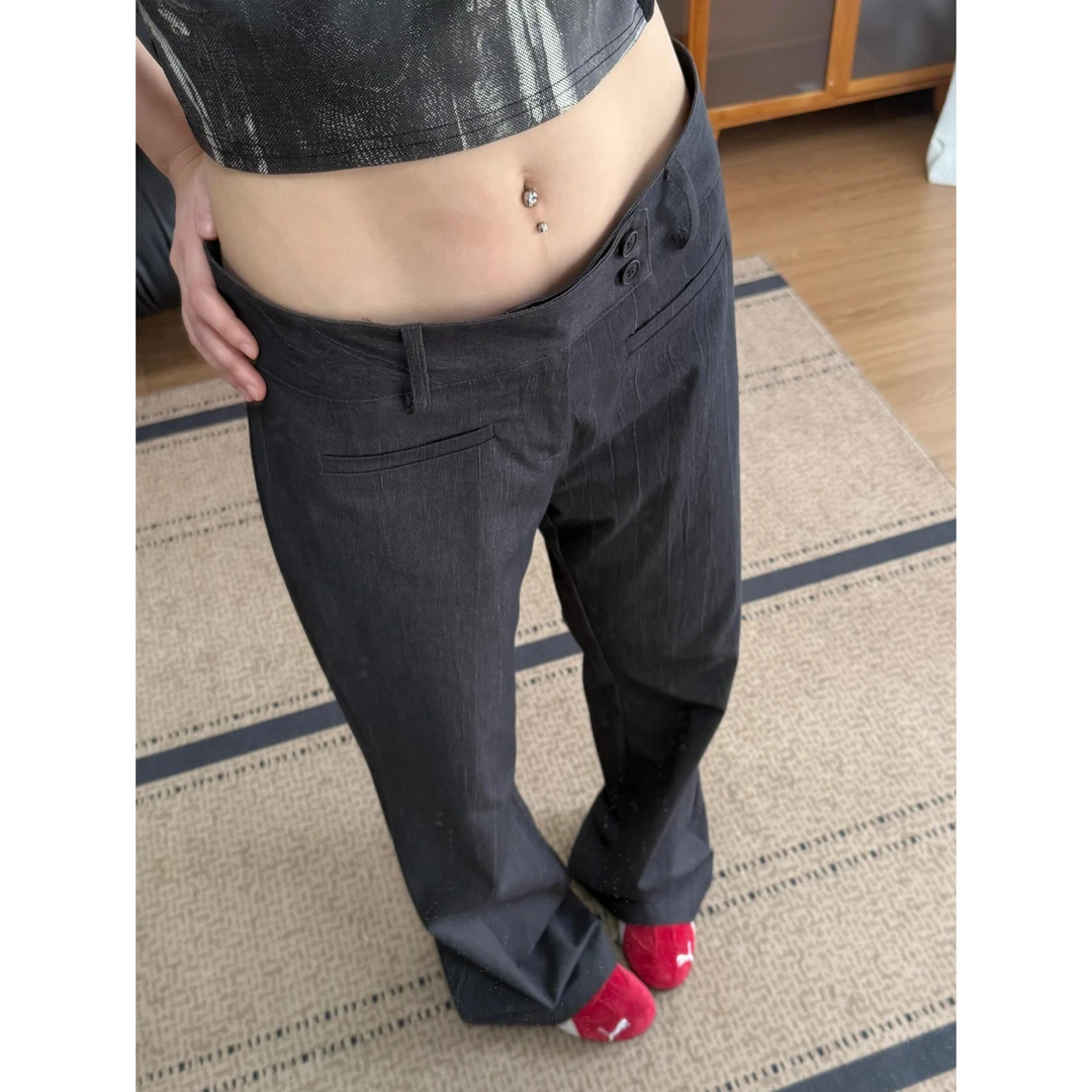 180高个子175加长黑灰色西装裤女夏薄款低腰宽松显瘦微喇叭拖地裤