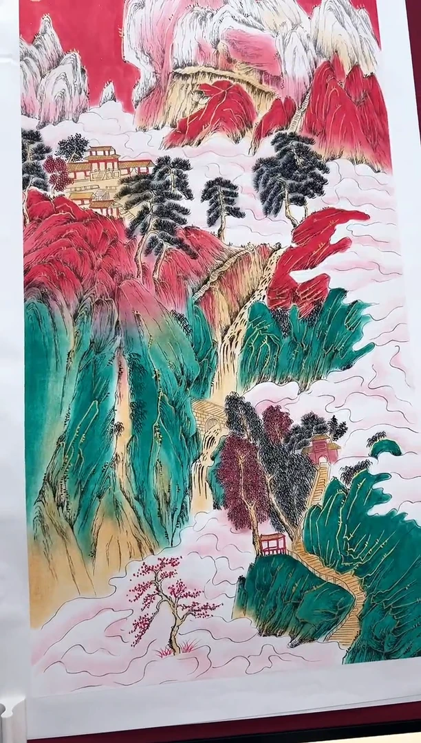 国画温叶强国画作品《金碧山水》