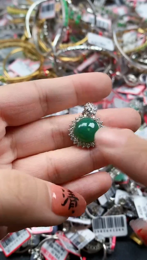 银S925镶嵌戒指翡翠天然A货缅甸翡翠