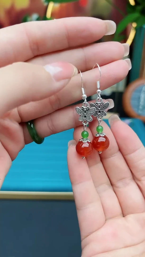 玛瑙/玉髓耳饰银S925镶嵌107