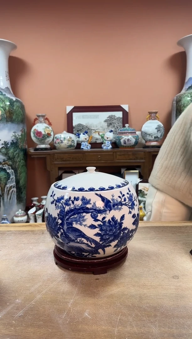 陶瓷青花花鸟储物罐7777