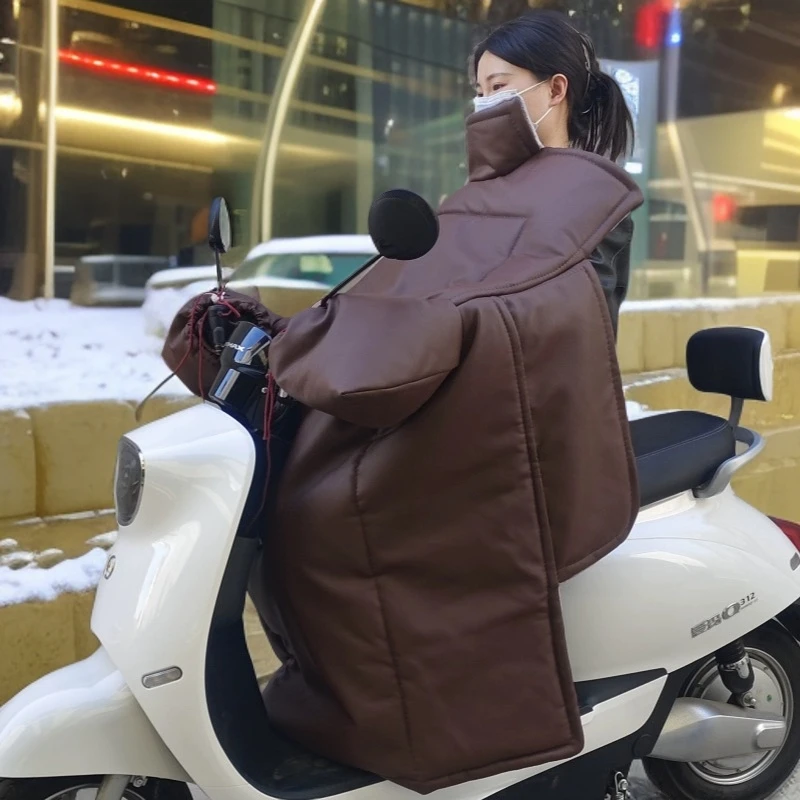 冬季电动车皮革挡风被防水防风保暖护脖护腰护肩加厚pu加绒摩托