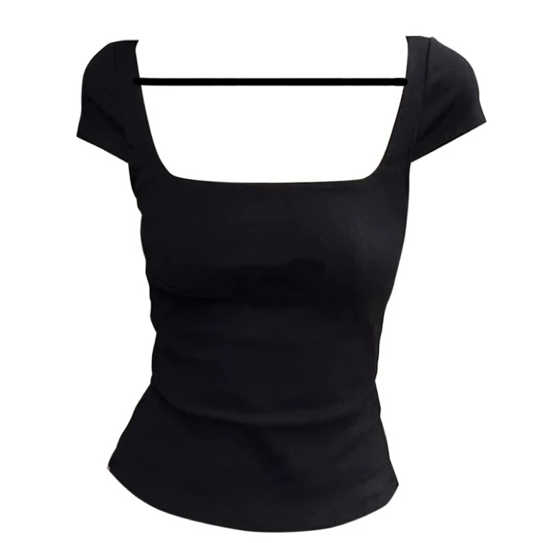 629优可丝方领露背（带杯垫）优雅法式长款夏季清凉美背短袖