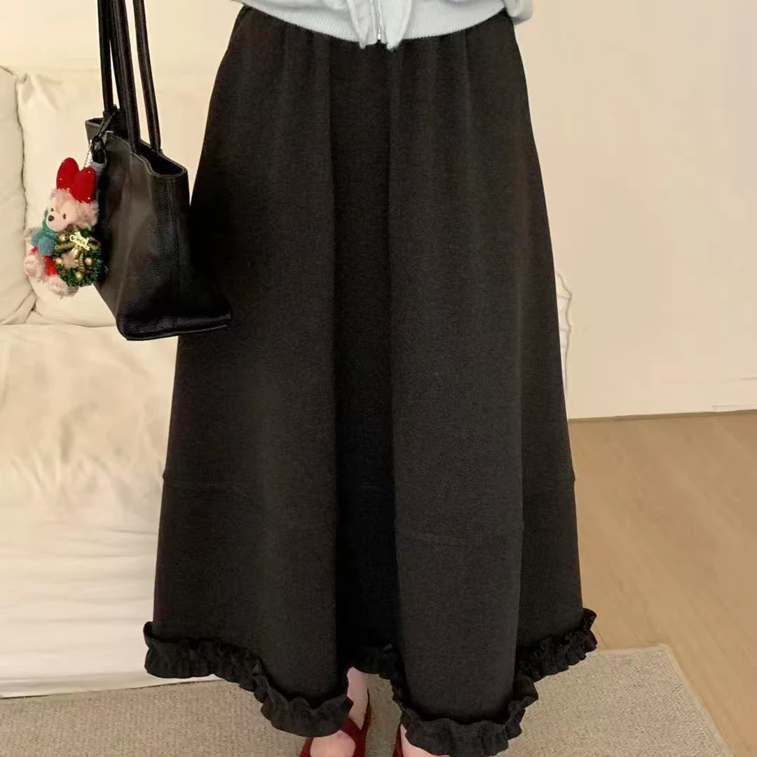 [显瘦板]冬季简约显瘦松紧腰半身毛呢裙