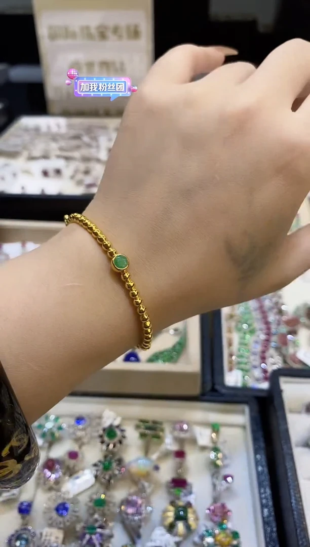 银S925镶嵌手镯定制祖母绿楚楚珠宝中古甄选不退换