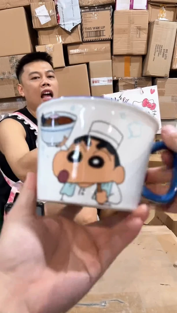 瓷片蓝色小新厨师泡面碗 微瑕