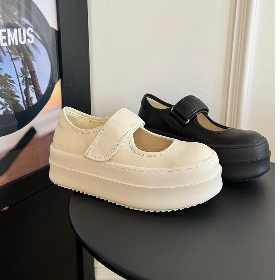 日系白色玛丽珍女鞋魔术贴学院风法式小皮鞋2025新款增高厚底单鞋