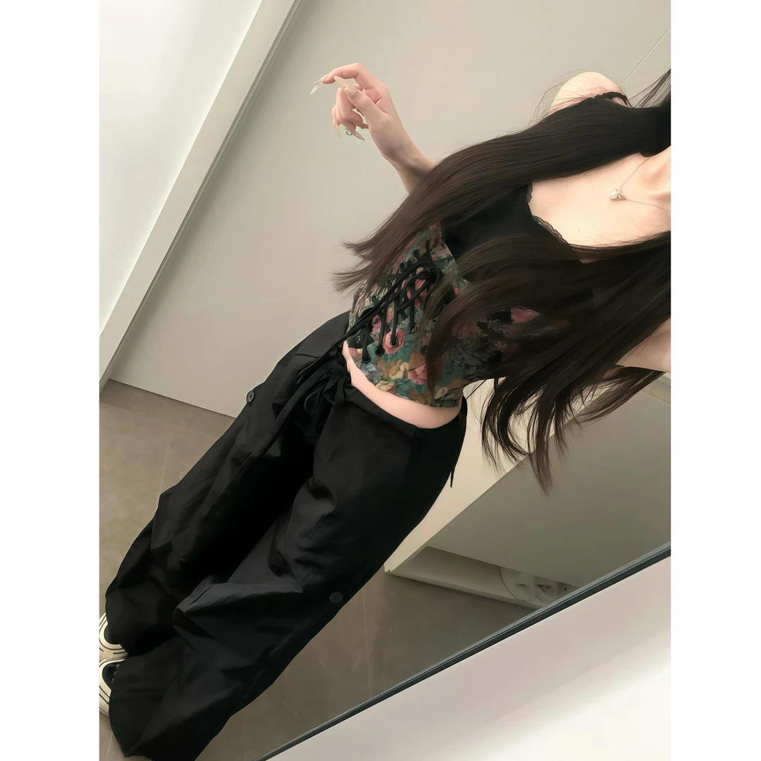 【鸢尾画布】时尚一字肩抹胸收腰吊带背心女夏季上衣配显瘦休闲裤