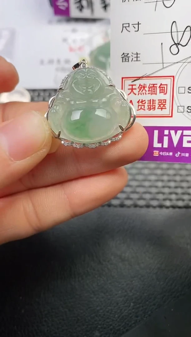 颈饰银S925镶嵌翡翠波*挂件