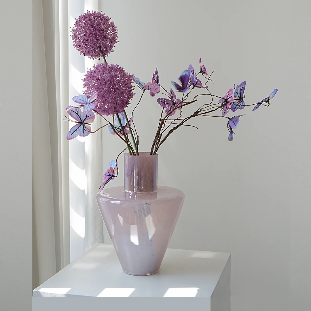 TEXDREAM美人蕉中古玻璃花瓶法式高级客厅玄关摆件花器仿真花