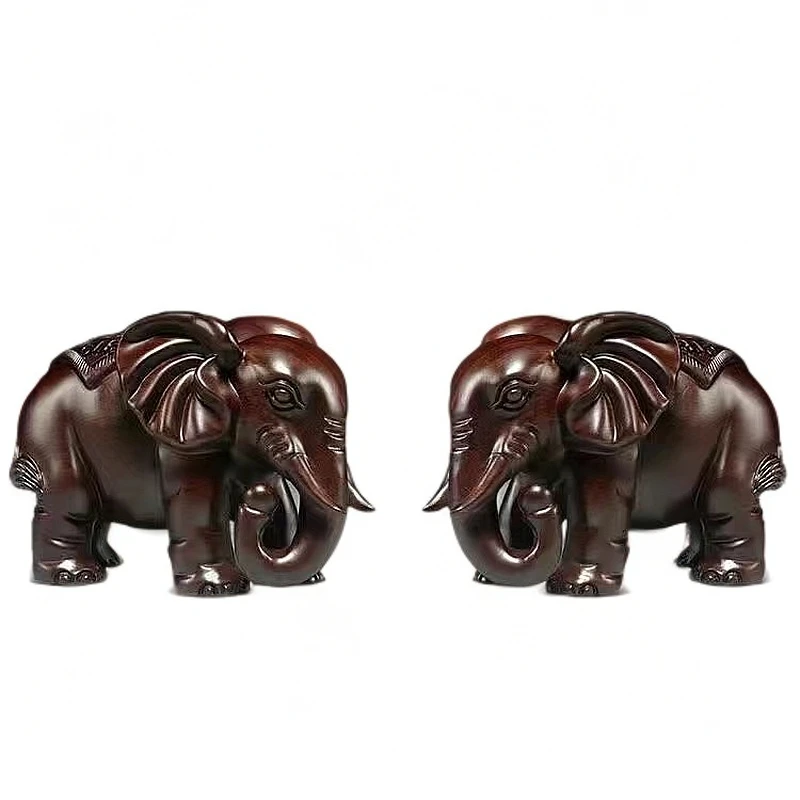 （新人礼）长14-15黑檀木大象朝下木雕摆件（一对）