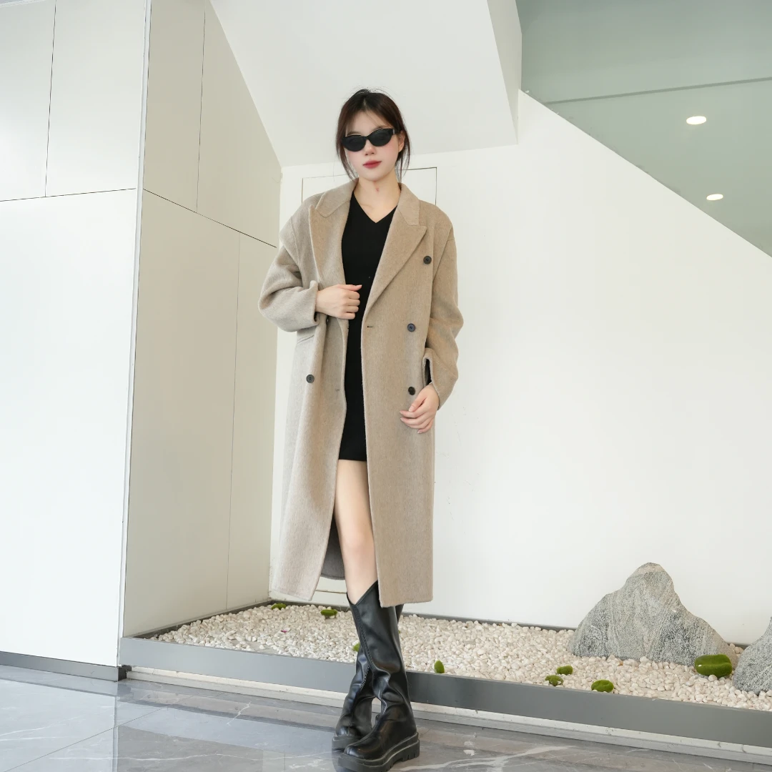 2025新款秋冬毛呢外套透气女大衣复古中长款韩版宽松翻领休闲