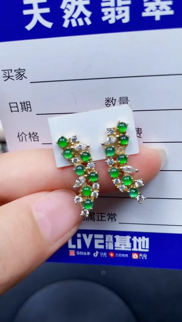 银S925镶嵌翡翠耳饰143