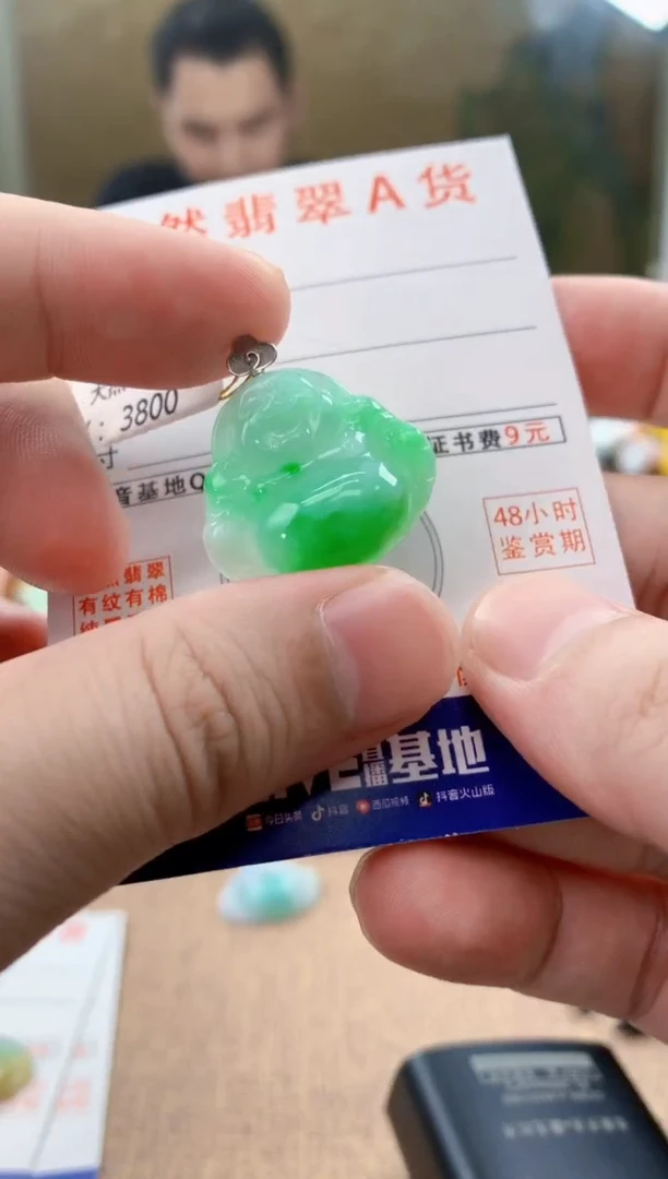 颈饰18K金镶嵌翡翠天然A货翡翠挂件
