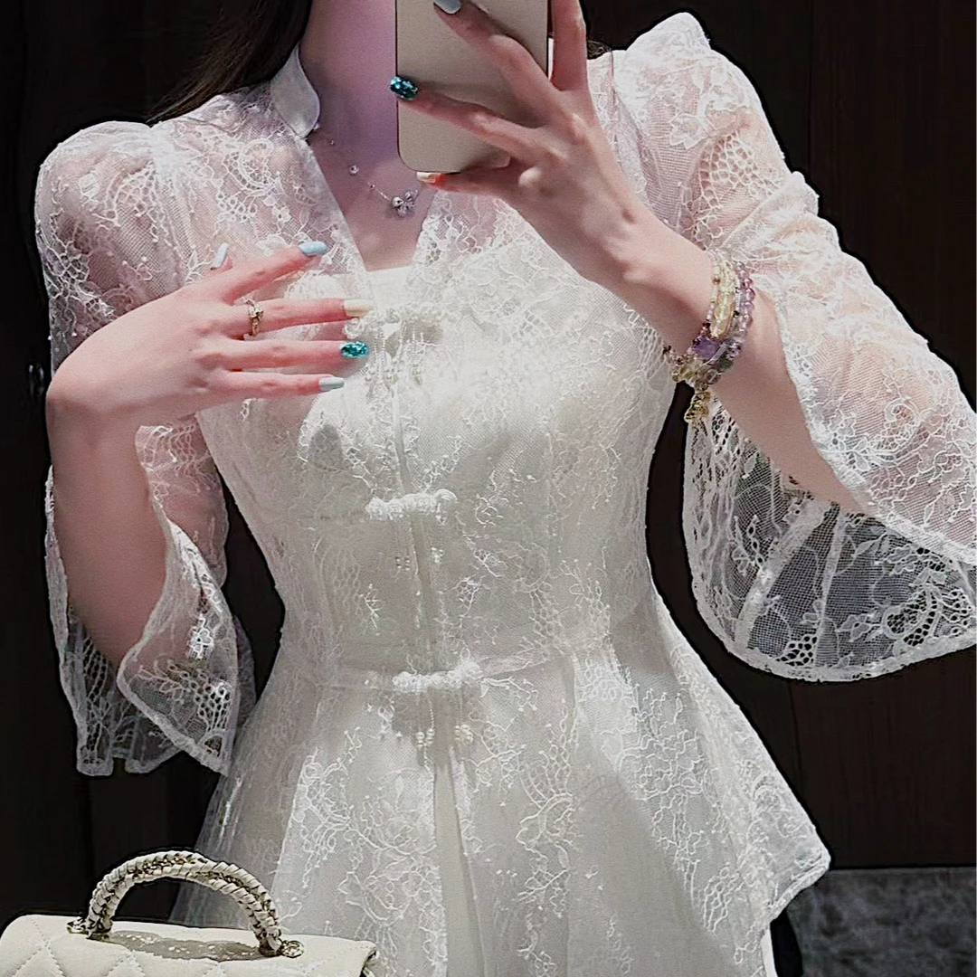 【自制 梦鹤为莺】国风蕾丝上衣吊带连衣裙XZ40842