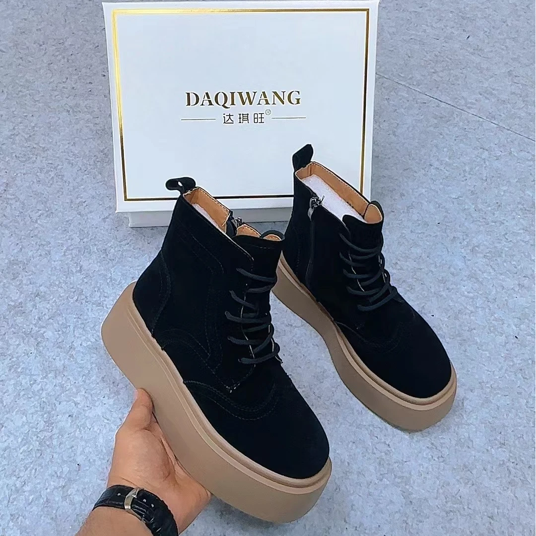 GG-6632时尚爆款短靴百搭推荐厚底复古秋冬系带休闲