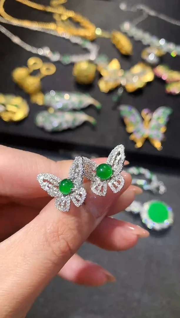 【闪购商品】翡翠耳饰银S925镶嵌78耳饰（多样性发货一件