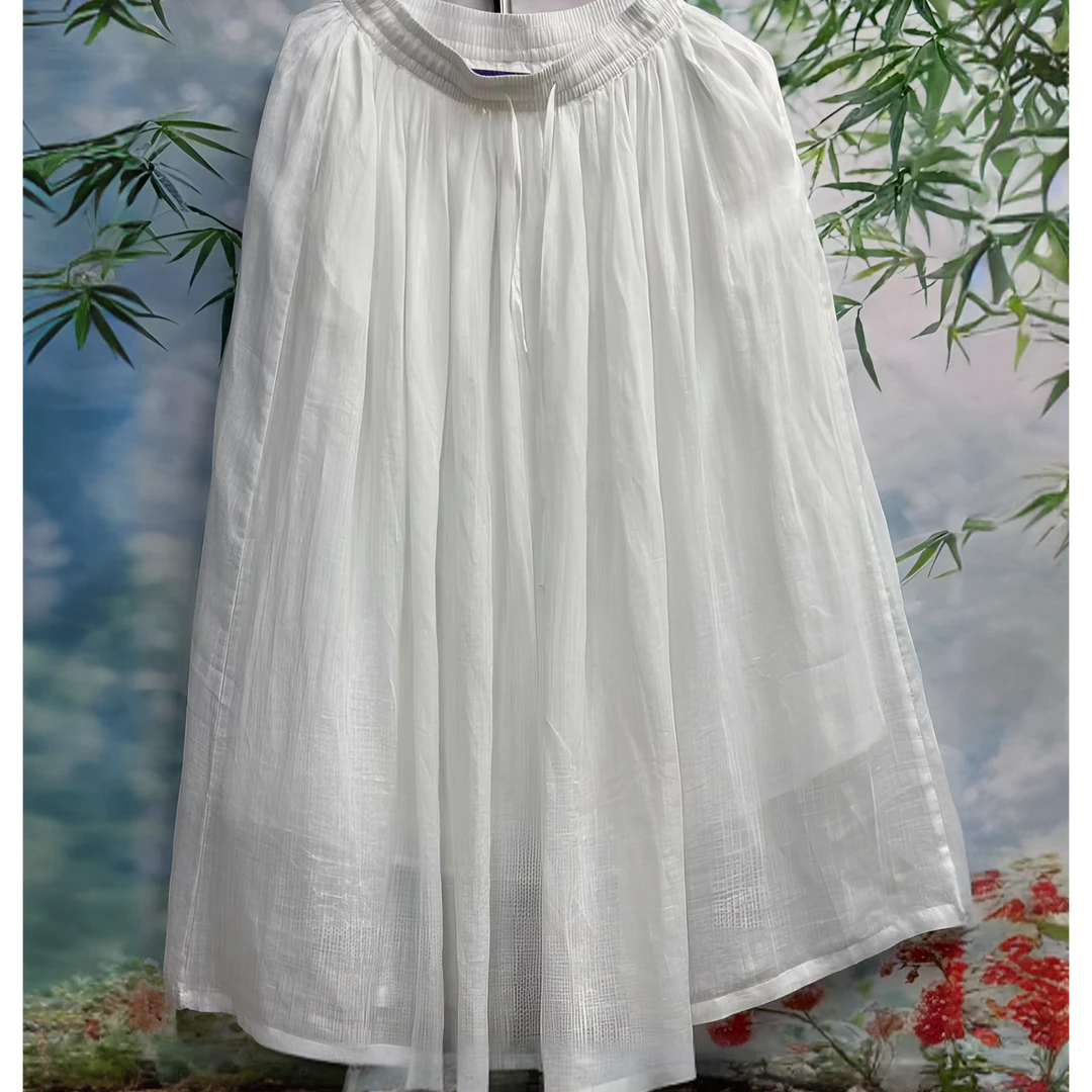 复古文艺苎麻半身裙 25年夏季新款 松紧腰系带双层A字裙摆