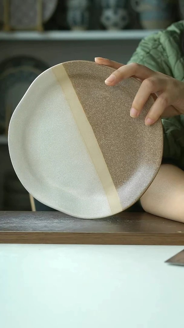 陶瓷微瑕手作粗陶杏拼餐盘21@4-2@