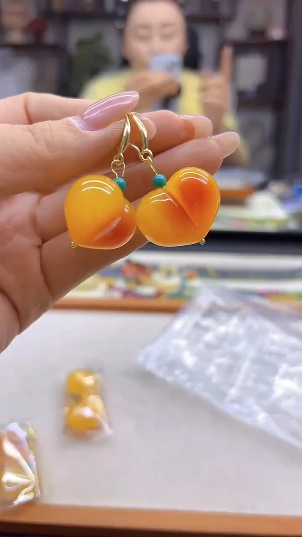 蜜蜡14K金镶嵌耳饰DIY款E904