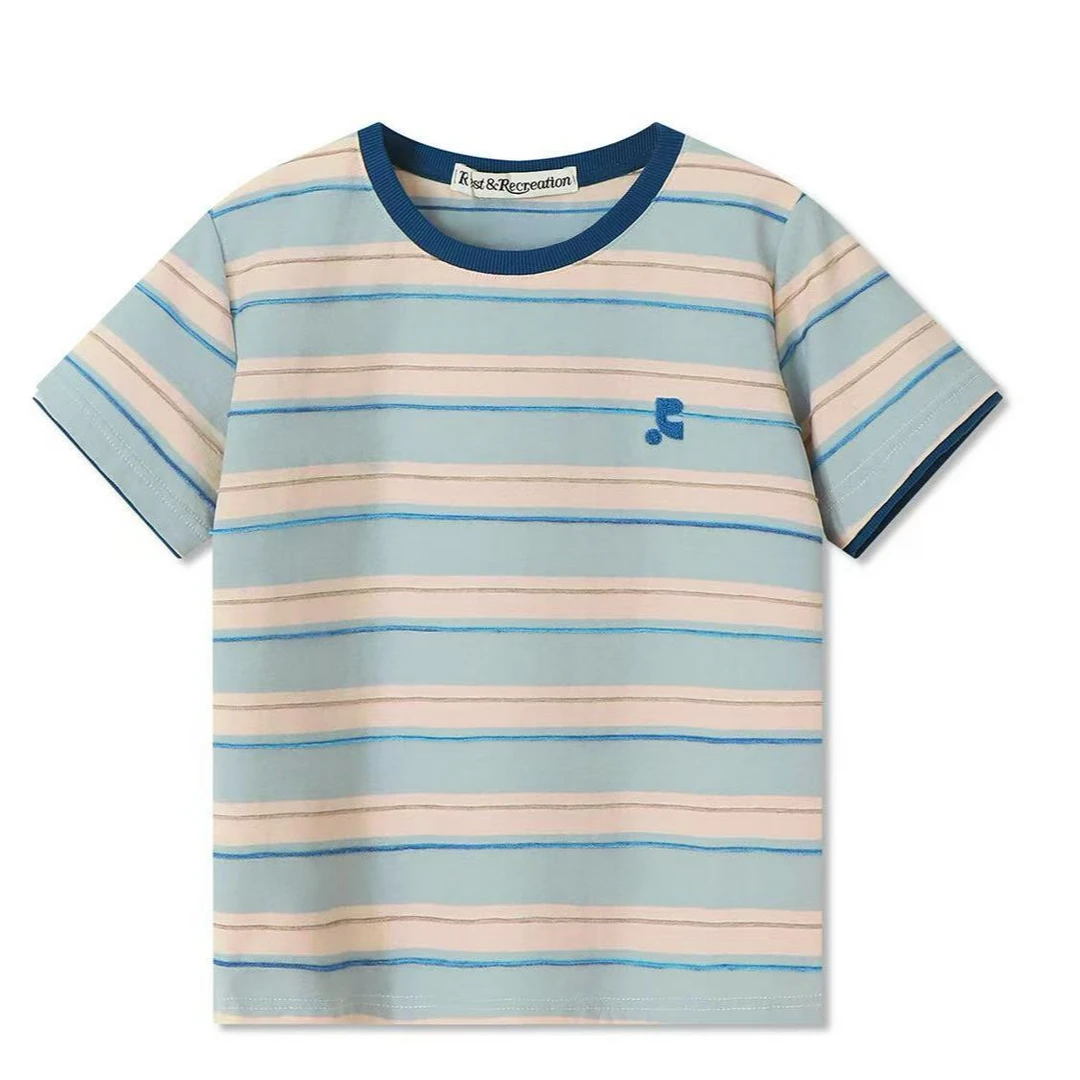 CoolKraft新款韩系条纹短袖t恤女洋气百搭宽松撞色刺绣港味906