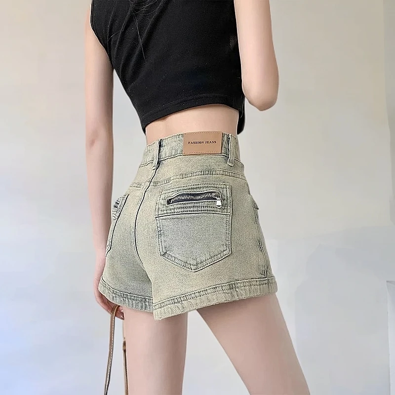 做旧复古辣妹超短牛仔裤女2025夏季新款爆款阔腿高腰直筒a字裤子