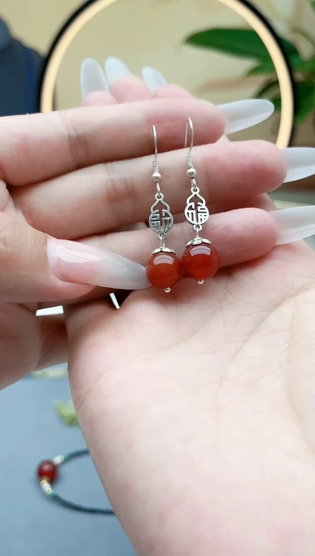 玛瑙/玉髓耳饰银S925镶嵌350