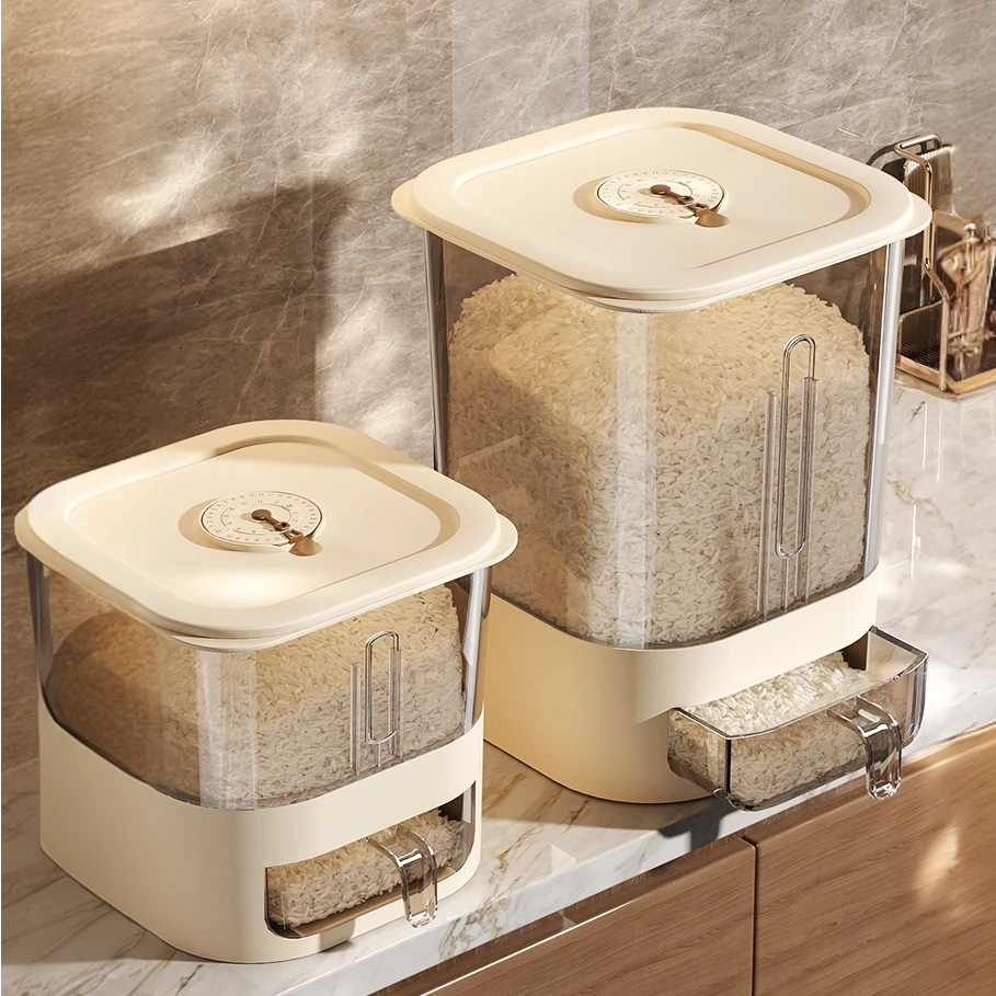 俏洁透明米桶按压自动出米收纳盒家用新款防虫防潮密封米箱储存罐