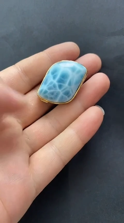 针钠钙石（海纹石）银S925镶嵌戒指戒指