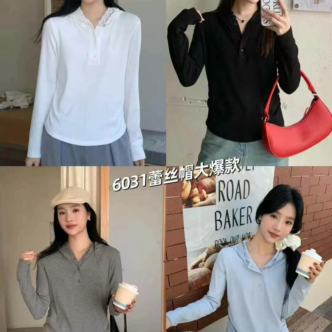 [ W i F i ] 伊歌莉6031蕾丝花边拼接连帽长袖新款收腰显瘦