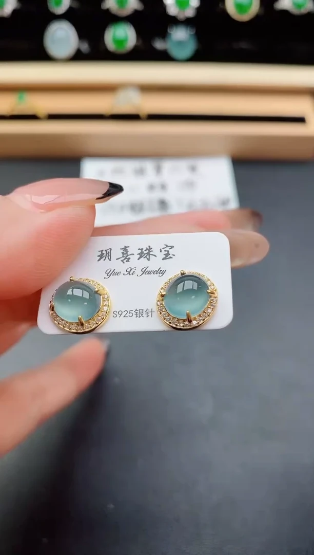 翡翠银S925镶嵌耳饰08050