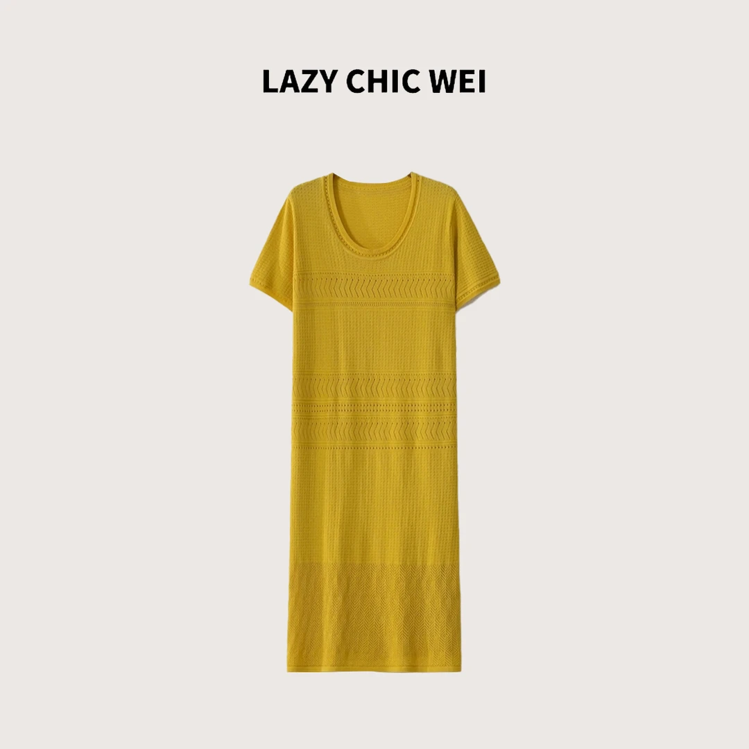 WEI “暖黄夏日”莱赛尔亚麻混纺正肩袖针织连衣裙2501SSZ20094