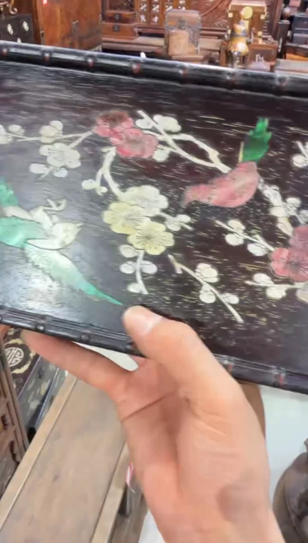 木木头款紫檀喜鹊登梅竹节长盘98.888