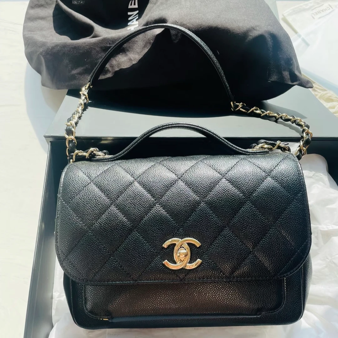 99新 Chanel/香奈儿 5522|香奈儿黑金荔枝牛中号邮差斜挎包|香奈