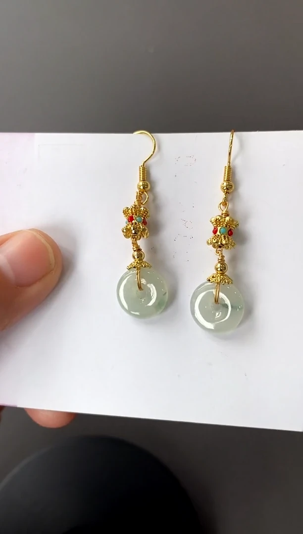 【闪购商品】翡翠耳饰银S925镀金镶嵌买断价