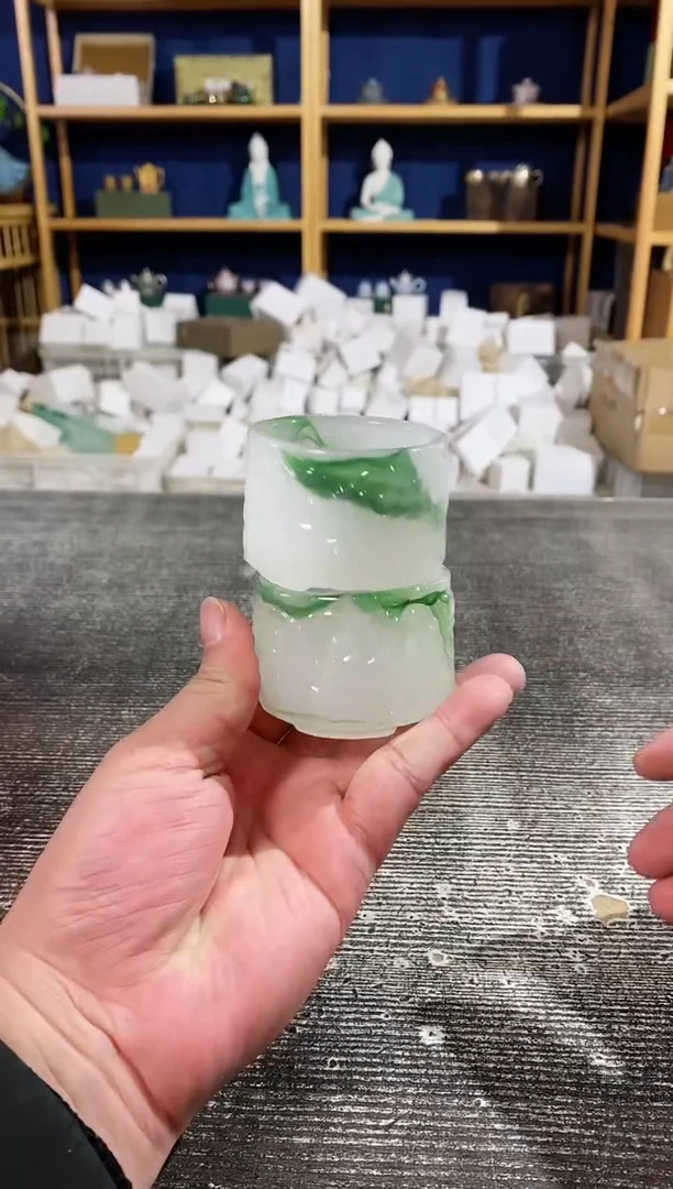 【闪购商品】其他祥云飘绿直筒琉璃杯2个装