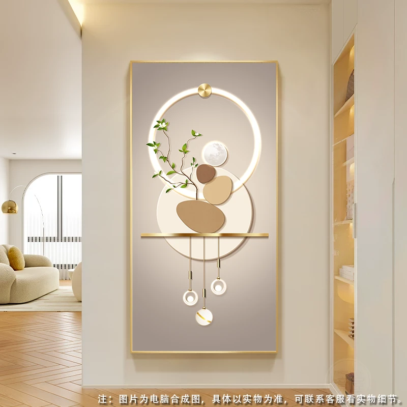 奶油风新中式玄关装饰画轻奢高级感入户正对门挂画客厅走廊过道
