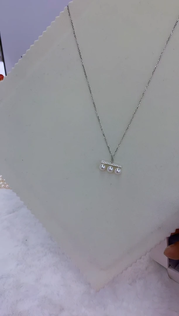 银S925镶嵌饰品海水珍珠三珠平衡木套链