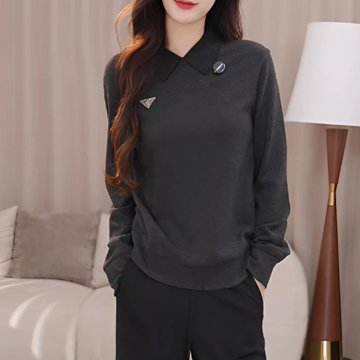 AMASS/阿玛施秋冬松弛感磨毛钻石绒双效发热百搭翻领卫衣530113