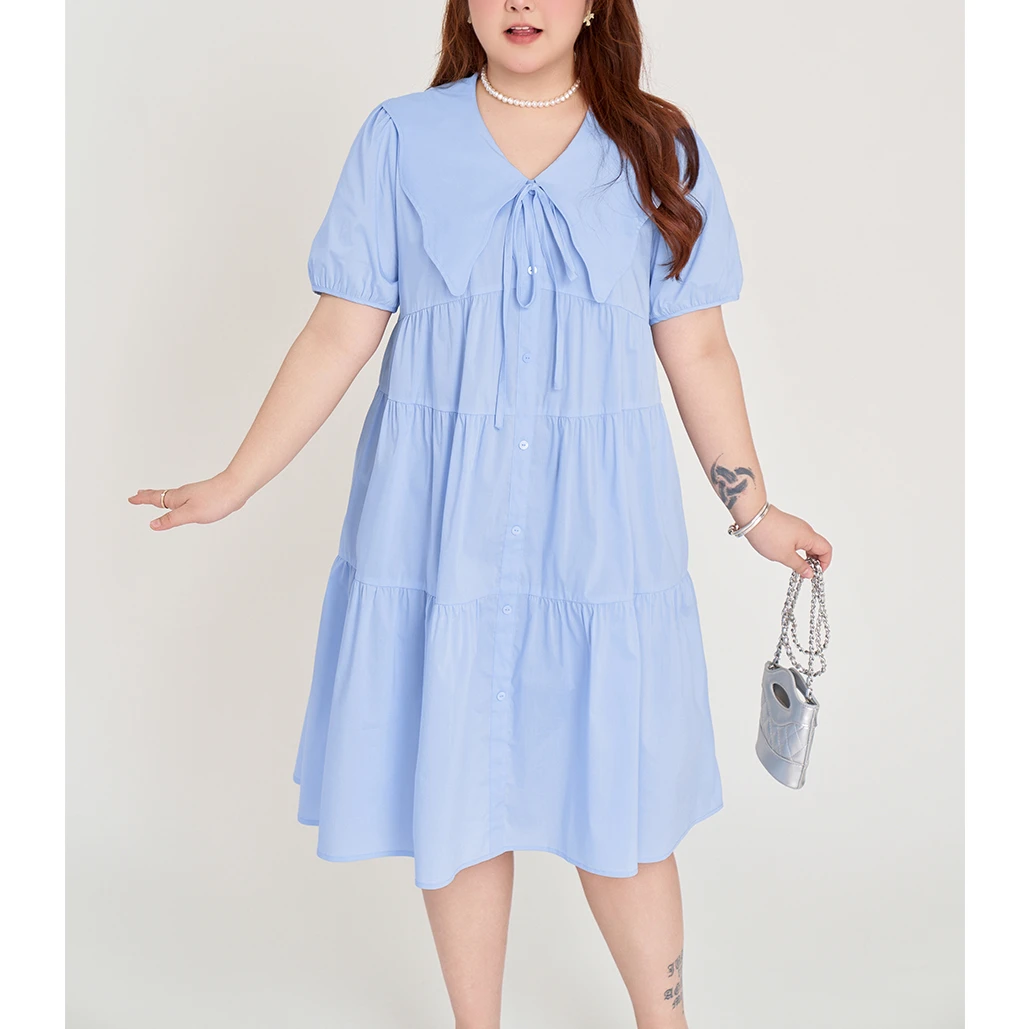 【娃娃领宽松凉感单层连衣裙】MsShe大码女新款夏薄梭织F2407012