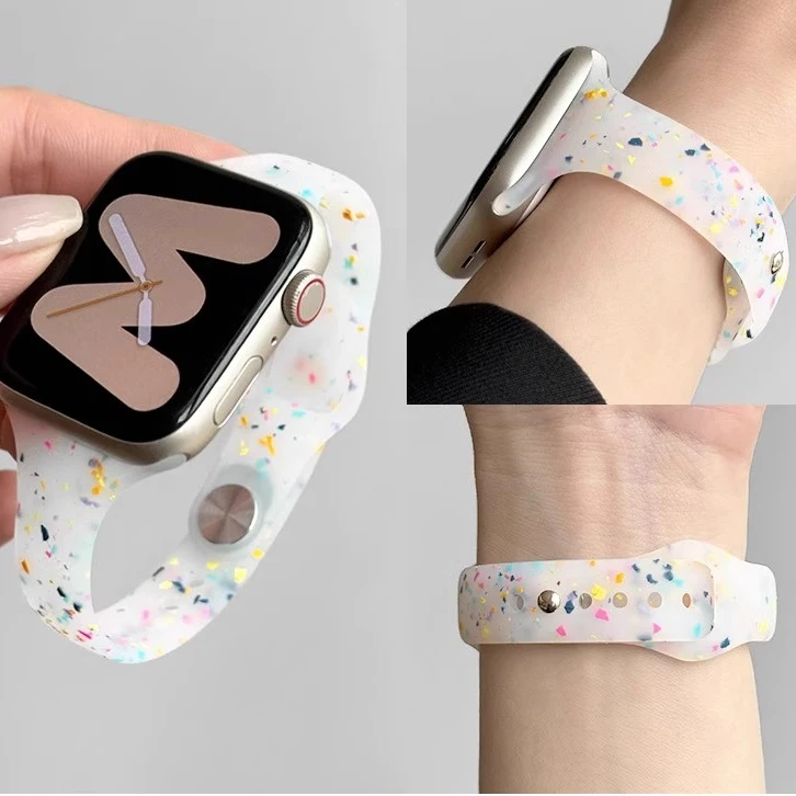 适用苹果手表S10小蛮腰iwatchS9果冻彩绘表带S8创意Ultra腕带夏天