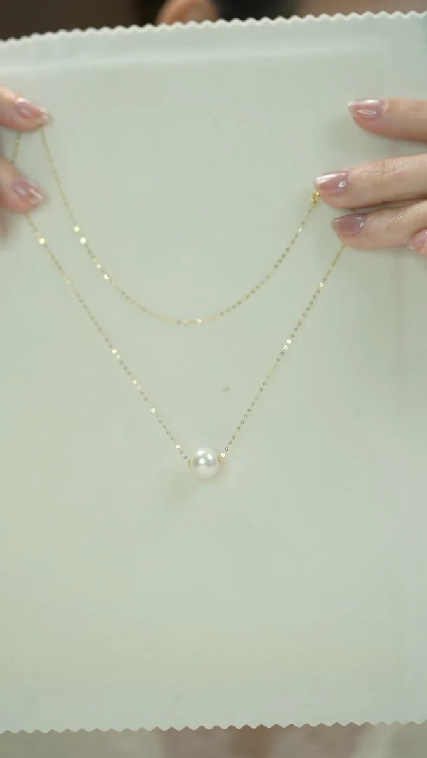 项链18K金镶嵌淡水珍珠 10-11mm18K金路路通白色淡水珍珠