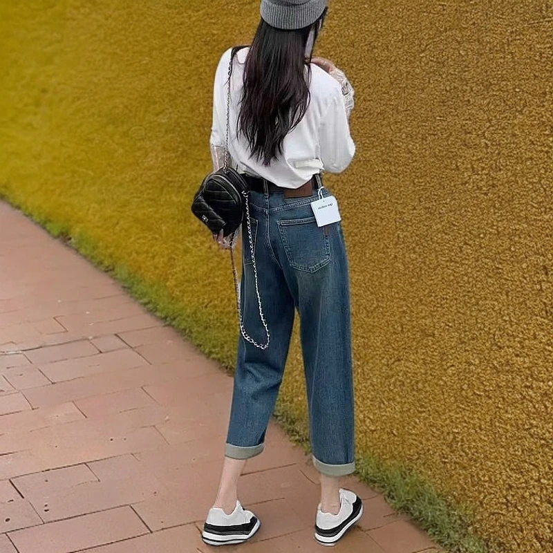 长裤休闲风高腰高弹力夏季牛仔裤直筒休闲春秋裤子薄款阔腿老爹裤