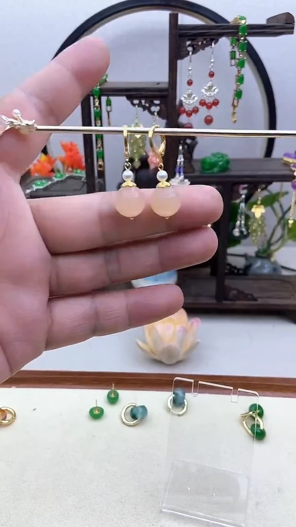 和田玉14K金镶嵌耳饰30号