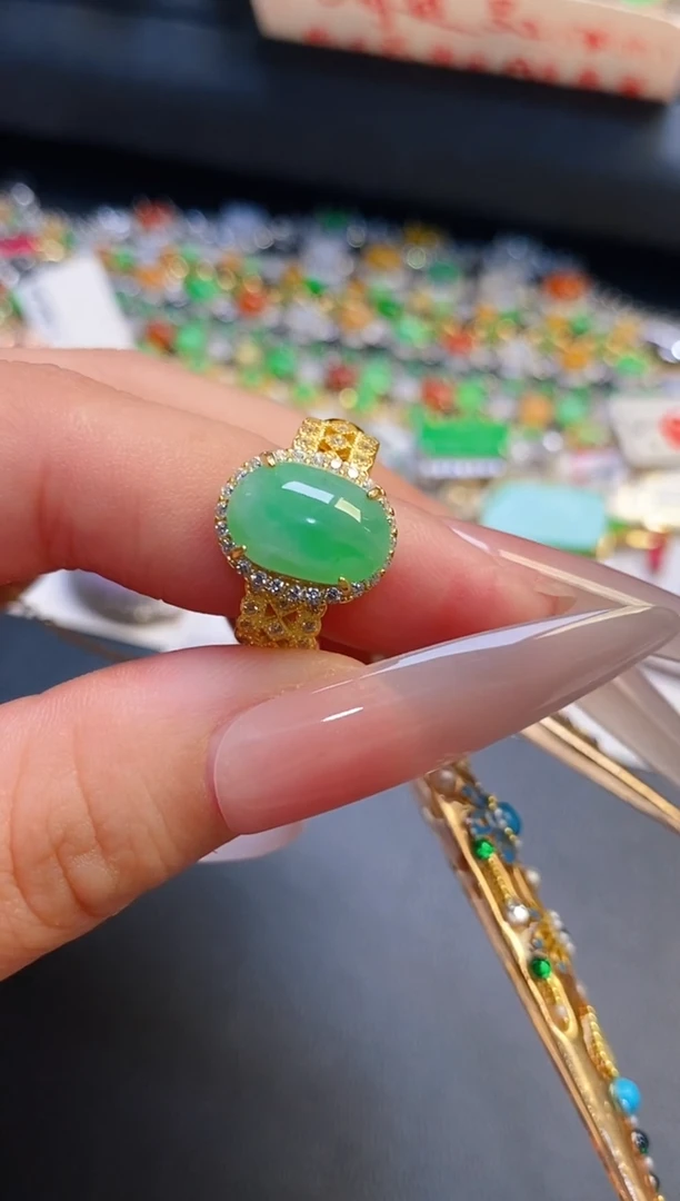 银S925镶嵌戒指翡翠天然