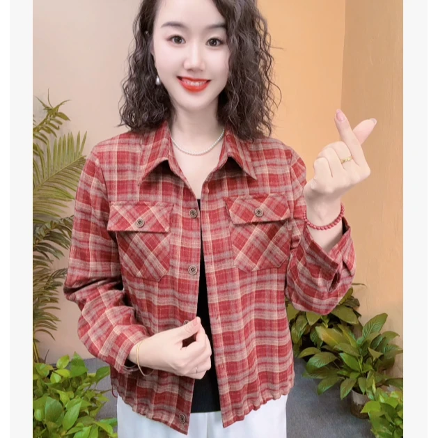 格子衬衫女2025秋季新款中年妈妈洋气减龄休闲百搭长袖外穿衬衣