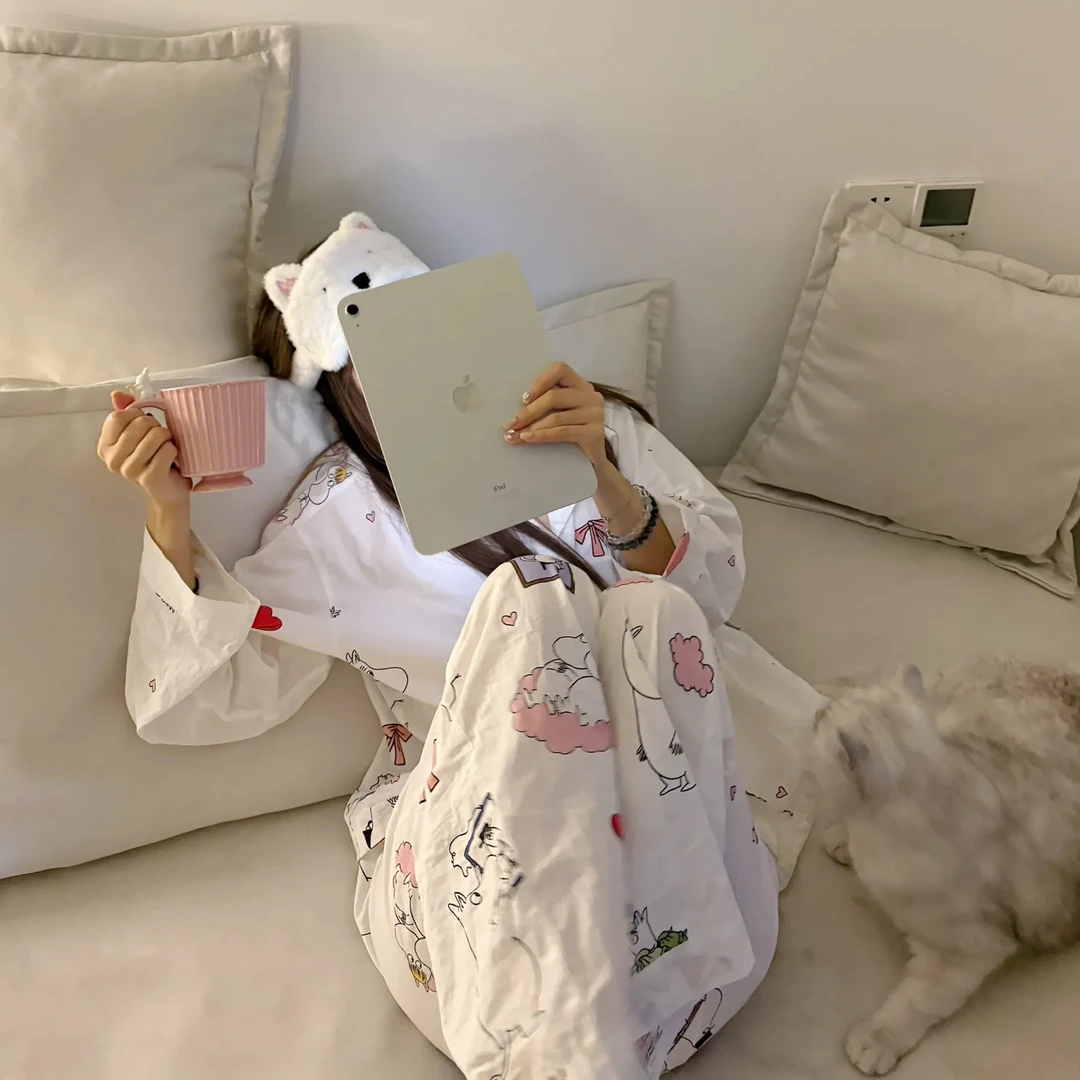2025新款春秋长袖睡衣女大学生可爱卡通印花长裤ins家居服套装